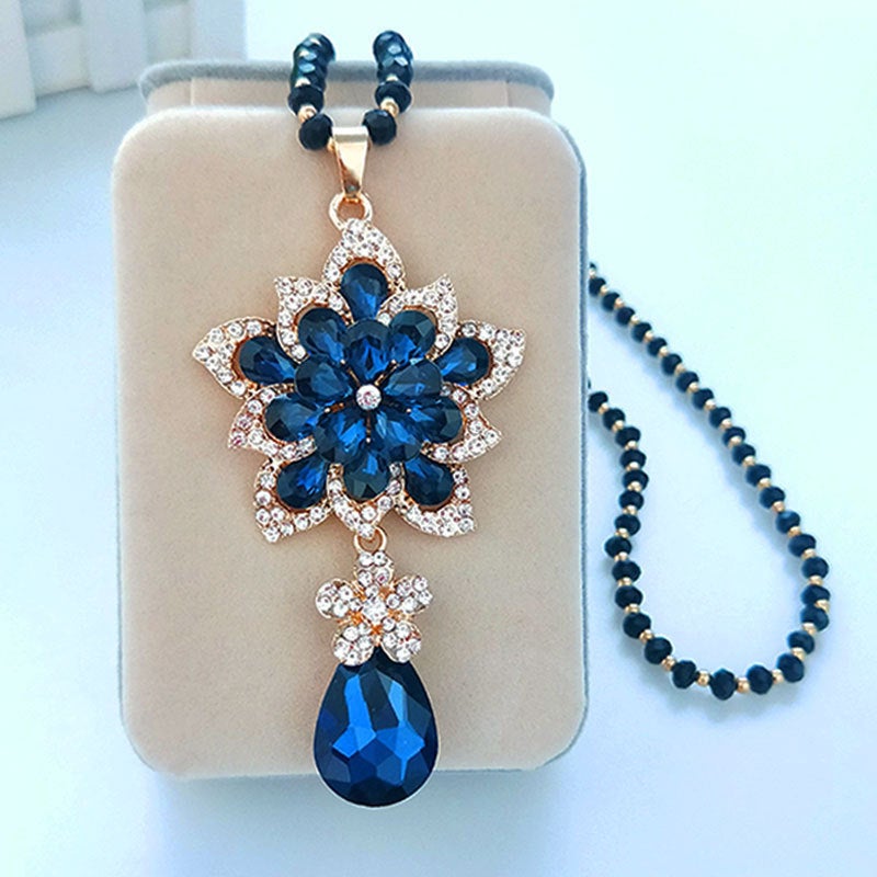 Fashion Long Flower Necklace Women'S Water Drop Woolen Chain Atmospheric All-Match Clothes Accessories Simple Pendant Pendant - Image 3